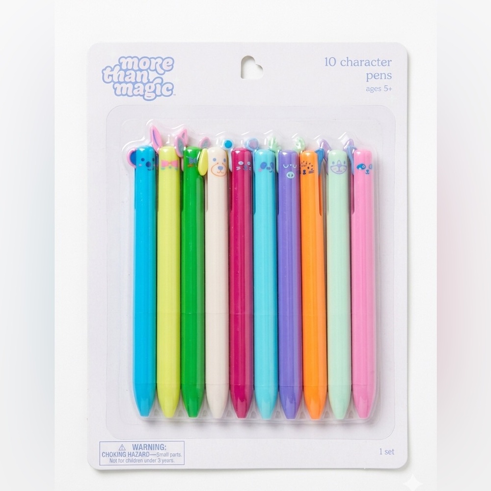 More Than Magic 10 Pack Character Pens 1mm Point Novelty Animal Kids School Girl